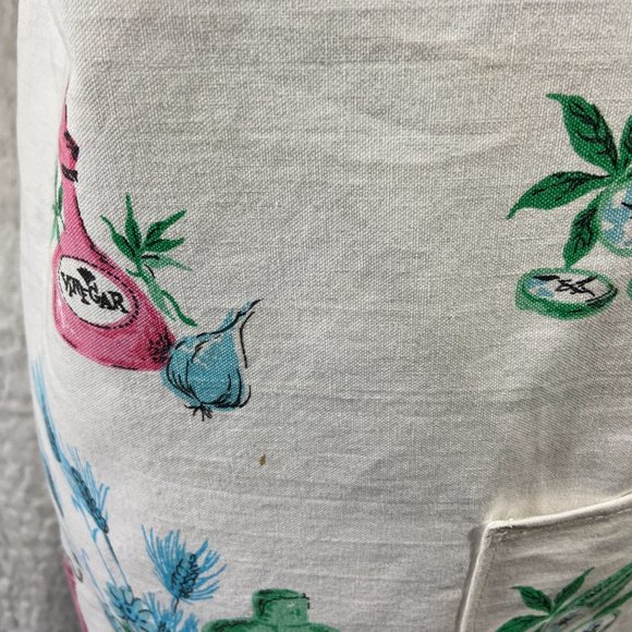 Vintage 1960s White Floral Print Full Apron with Pocket - Picture 5 of 9